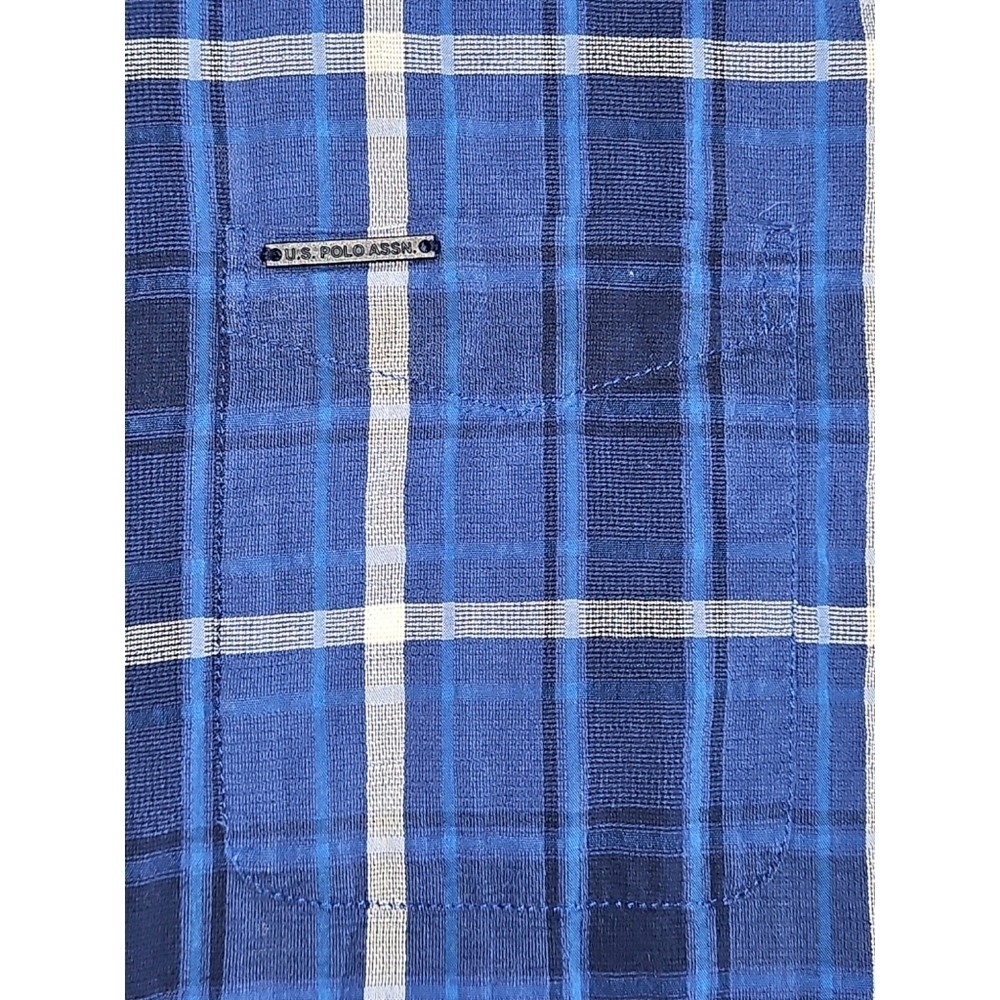 U.S. Polo Assn. Men's Slim Fit Blue Plaid Button Down Shirt Size Large - Picture 3 of 5